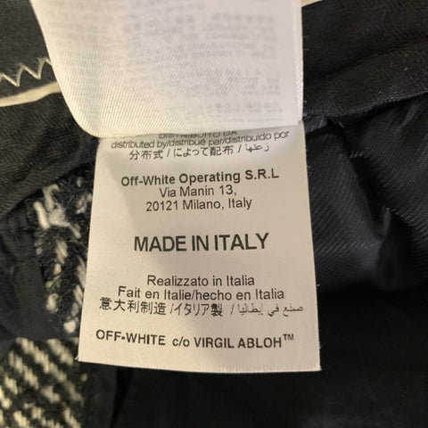OFF-WHITE Size 30 White Black Herringbone Acrylic Blend Pleated Pants