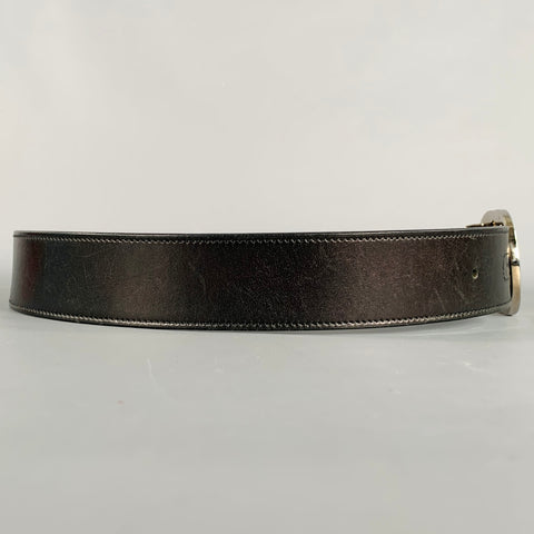 GUCCI Size 30 Black Silver Monogram Leather Metal Belt