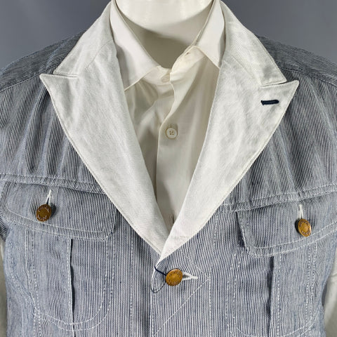 JUNYA WATANABE Taille XL Veste de sport en lin et coton à rayures blanches et indigo