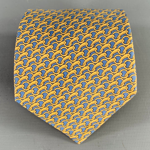 HERMES Blue Yellow Chain Link Silk Tie