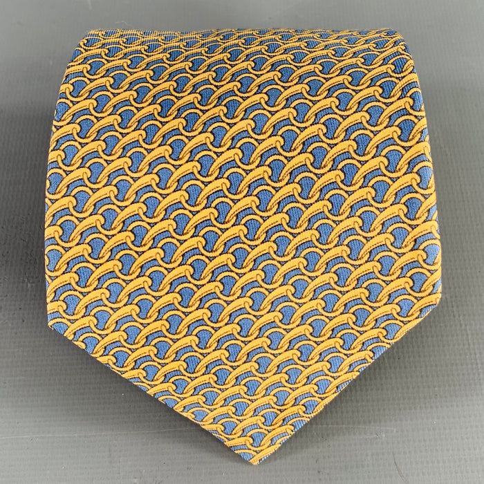 HERMES Blue Yellow Chain Link Silk Tie