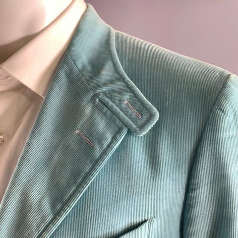 ETRO Size 38 Light Blue Corduroy Cotton Storm Collar Suit