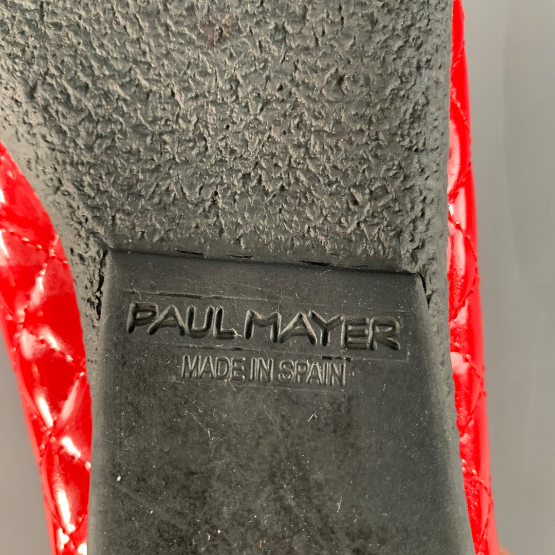 PAUL MAYER Size 9 Red Patent Leather Quilted Bow Flats