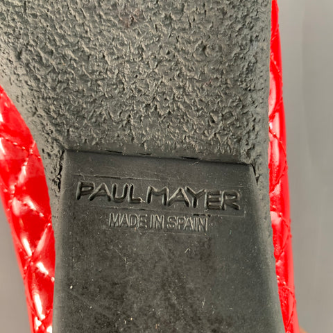 PAUL MAYER Size 9 Red Patent Leather Quilted Bow Flats