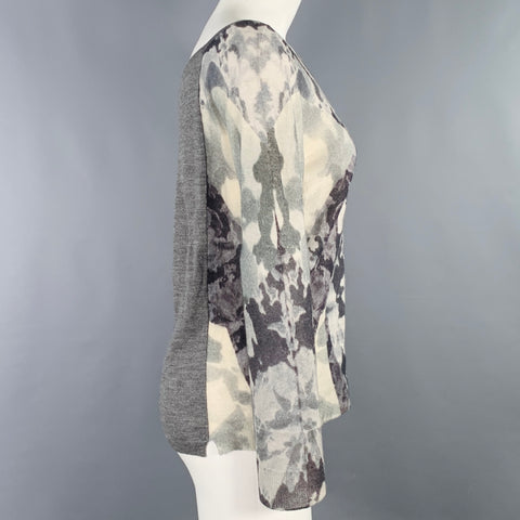 DRIES VAN NOTEN Size S Grey Black Cashmere Blend Abstract Scoop Neck Casual Top