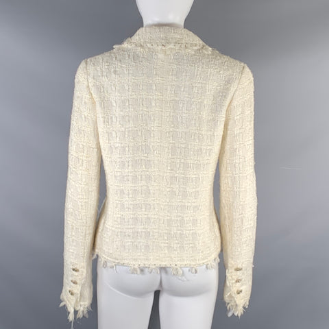 CHANEL Cream Cotton Camelia Pin Single breasted Jacket (Indoor) / Blazer