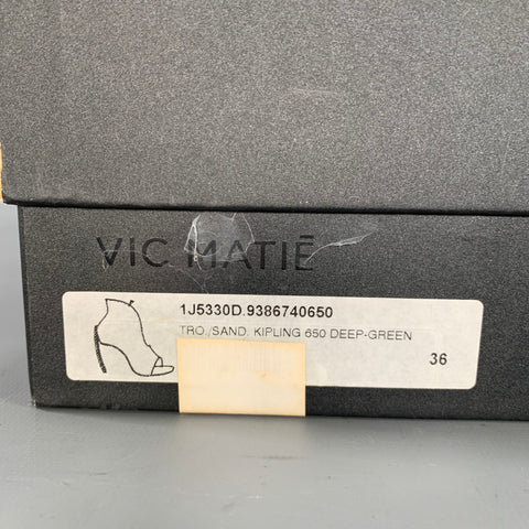 VIC MATIE Size 6.5 Black Green Leather 1J5330D Horsehide Peep Toe Pumps