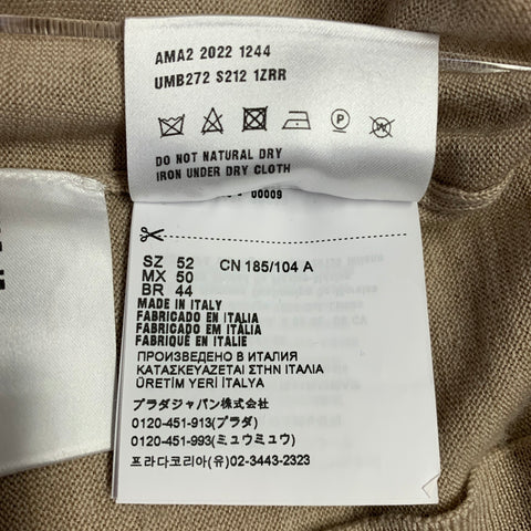 PRADA Size L Beige Cream Logo Cashmere Wool Jersey Short Sleeve Crew Neck Pullover