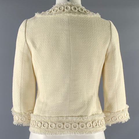 KATE SPADE Size 0 Ivory Cotton / Viscose Tweed Jacket