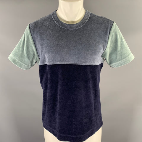 HOWLIN Size M Navy Blue Color Block Cotton Blend Terry T-shirt