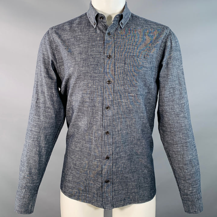 TAYLOR STITCH Size M Navy White Nailhead Linen Cotton Long Sleeve Shirt