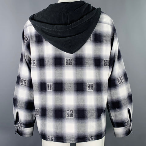 GIVENCHY Size M Black White Plaid Logo Cotton Zip Up Jacket