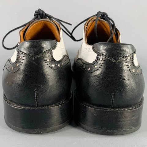 SILLA ARGENTINO Size 11 Black White Perforated Leather Wingtip Oxford Lace-Up Shoes