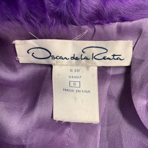 OSCAR DE LA RENTA Gilet Taille 6 Violet Cuir d'autruche Fourrure d'agneau et crochets