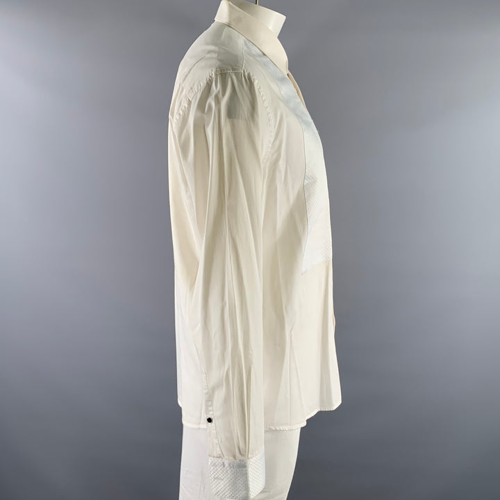 VERCINI Size XXXL White Cream Geometric Tuxedo Long Sleeve Shirt