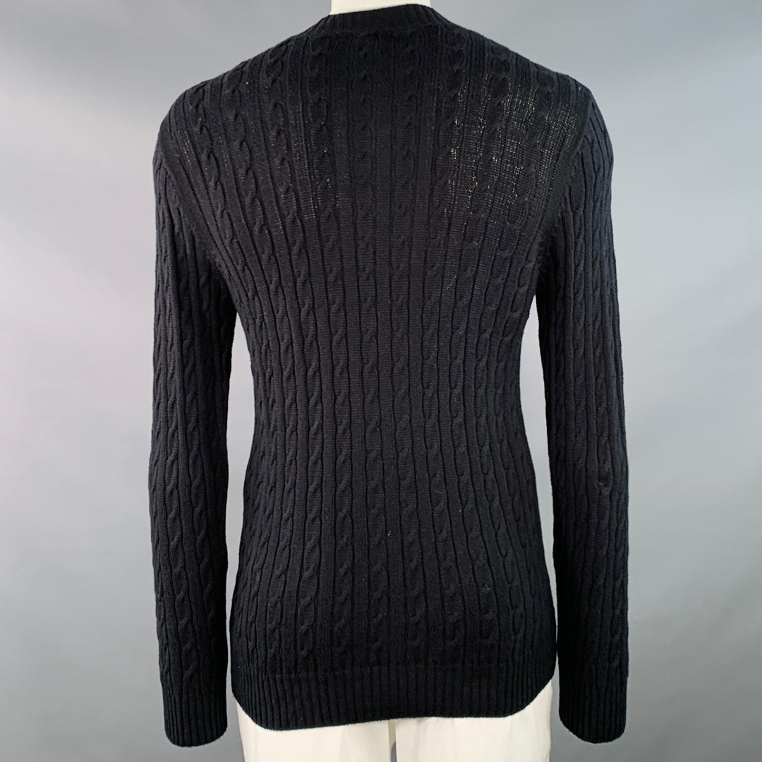 SERGIO DAVILA Size L Black Cable Knit Cotton V-Neck Cardigan
