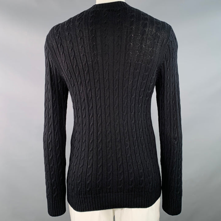 SERGIO DAVILA Size L Black Cable Knit Cotton V-Neck Cardigan