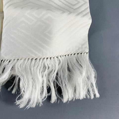 Écharpe Vintage en Soie Jacquard Crème à Franges