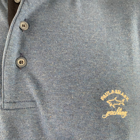 PAUL & SHARK Size XL Blue White Cotton Long Sleeve Polo