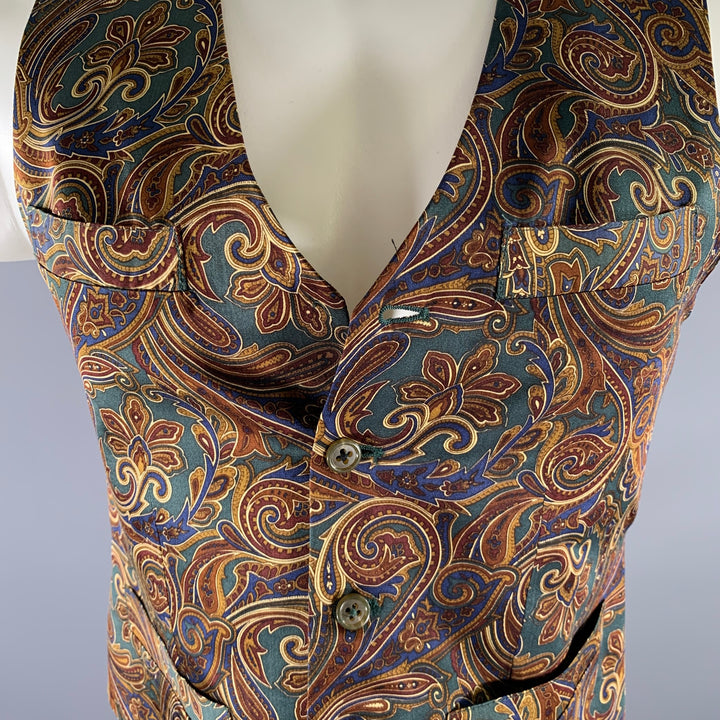 NORDSTROM Size S Green Burgundy Paisley Silk Vest