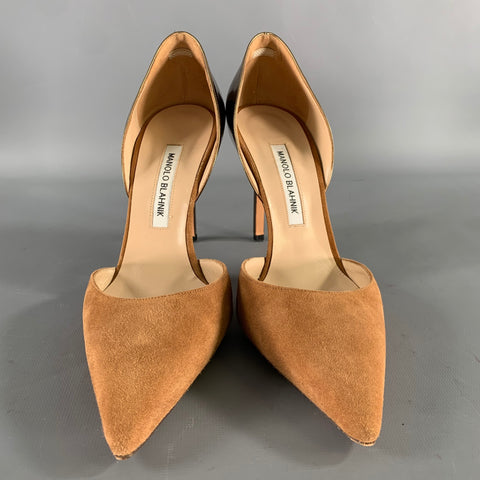 MANOLO BLAHNIK Size 9.5 Brown Metallic Suede Two Tone Suede Pointed Toe Pumps