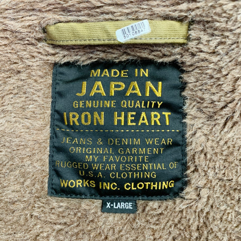 IRON HEART Size XL Whipcord N1 Deck Khaki Cotton Faux Shearling Zip Buttons Jacket