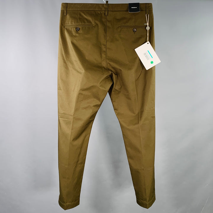 DSQUARED2 Size 34 Green Olive Twill Cotton Button Fly Casual Pants