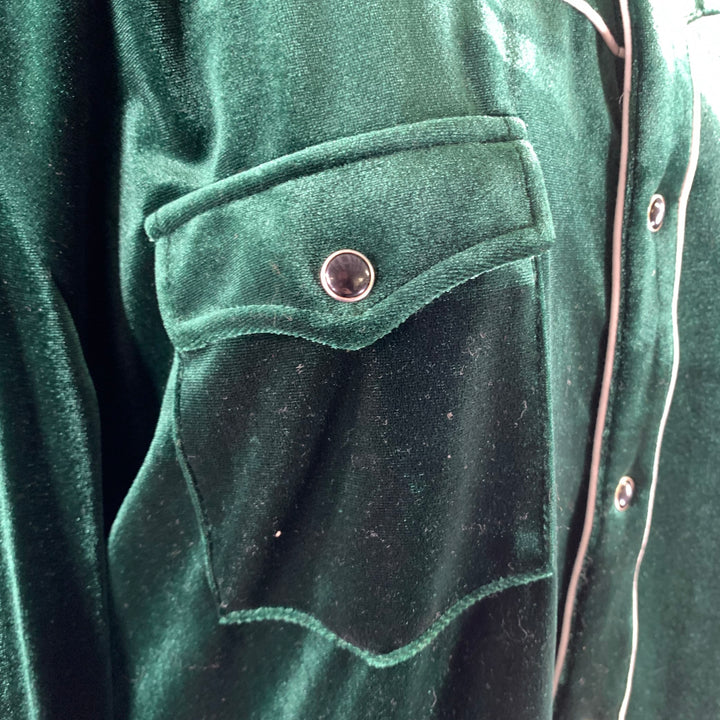 PHIX Size XL Green Emerald Polyester Velvet Western Shirt