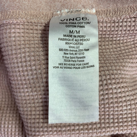 VINCE Size M Pink Waffle Knit Pima Cotton Crew Neck Pullover