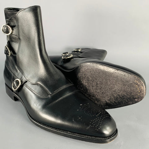 BARKER BLACK Size 10.5 Lavenum Black Leather Buckle Boots