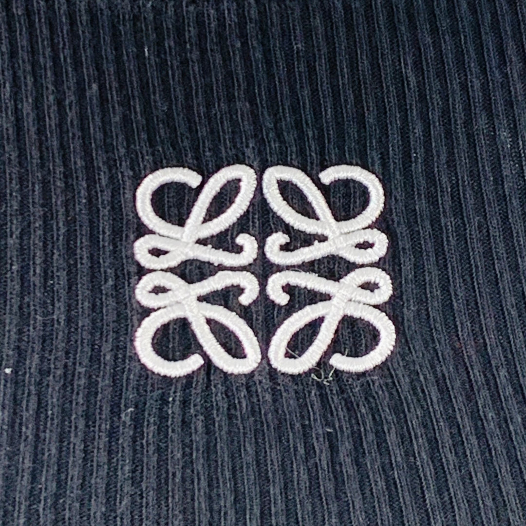 LOEWE Size XL Anagram Black White Jersey Ribbed Sleeveless Tank Midi Dress