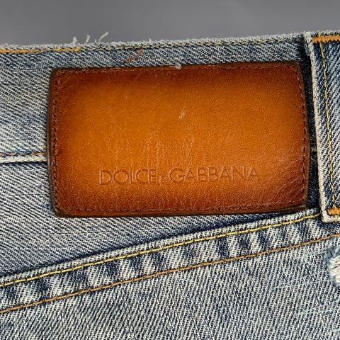 DOLCE & GABBANA Size 30 Blue Distressed Denim Tapered Jeans