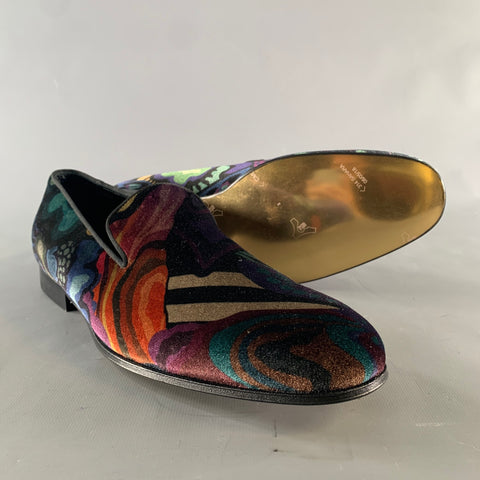 PAUL SMITH Size 10 Purple Multi-Color Print Velvet Slip On Loafers