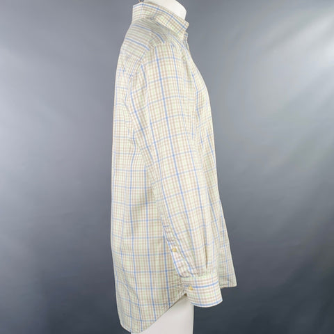PETER MILLAR Size M Blue Taupe Green Checkered Cotton Long Sleeve Shirt
