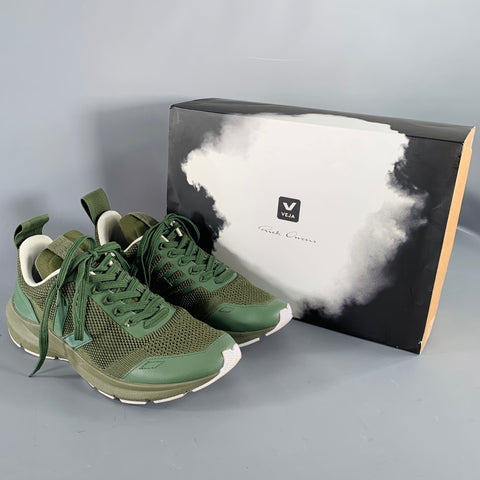 RICK OWENS Size 9 Green Mixed Materials Nylon Runner Sneakers