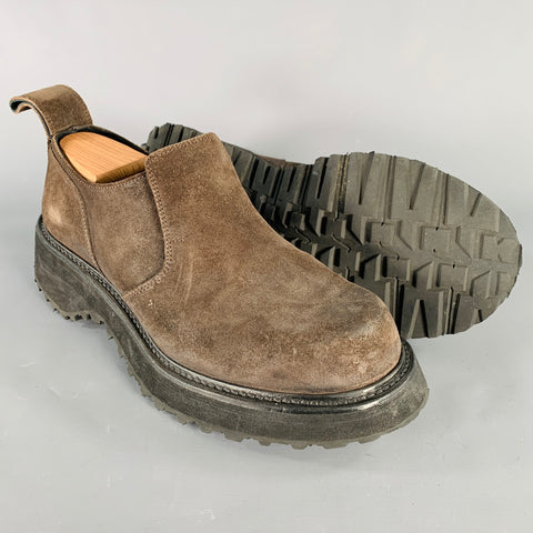 JULIUS_7 Size 9.5 Brown Black Suede Chunky Tread Sole Loafers