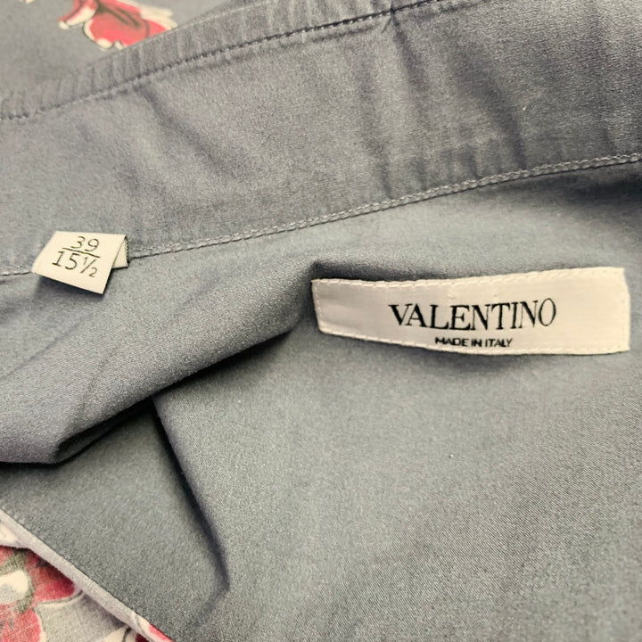 VALENTINO Size S Grey Magenta Floral Cotton One Pocket Button Up Long Sleeve Shirt