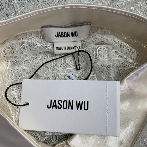 JASON WU Size S Beige Polyester Lace Raglan Sleeve Button Up Shirt