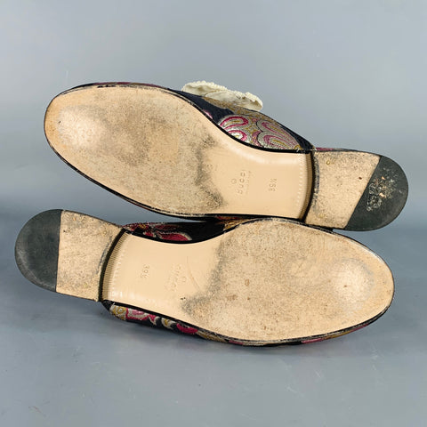 GUCCI Size 9.5 Princetown Black Multi Color Faux Pearl Bows Slip On Flats