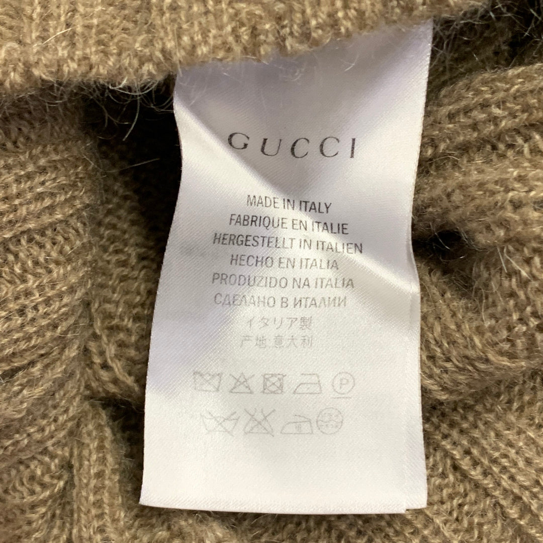 GUCCI Size L Tan Cable Knit Cashgora Crew Neck Sweater