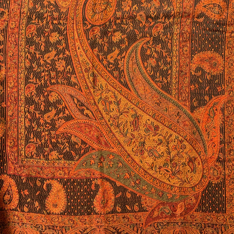 Écharpe Châle Frangée Jacquard Paisley Noir Orange VINTAGE