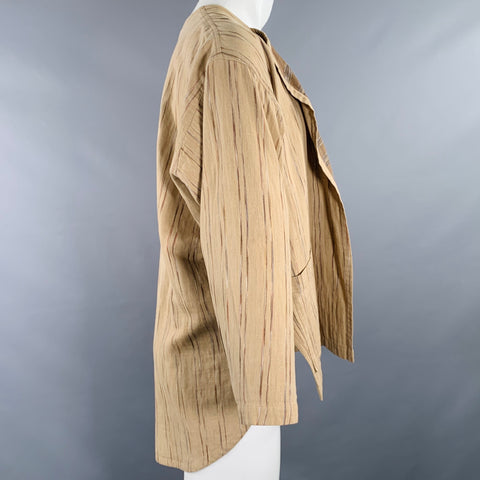 ISSEY MIYAKE Size S Tan Brown Stripe Cotton Shirt Jacket