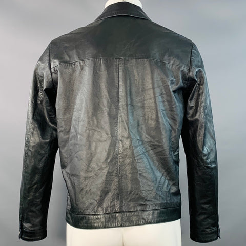 ISAIA SS13 Size M Black Blue White Reversible Zip Up Lambskin Leather Jacket