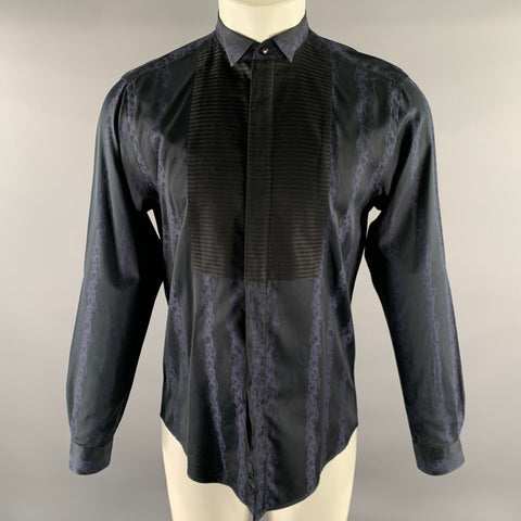 VERSACE COLLECTION Size M Navy Purple Cotton Tuxedo Long Sleeve Shirt