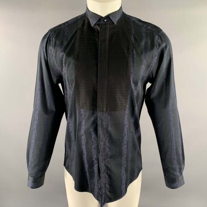 VERSACE COLLECTION Size M Navy Purple Cotton Tuxedo Long Sleeve Shirt
