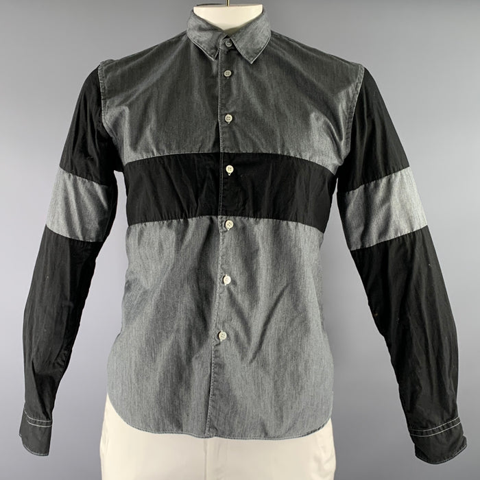 COMME des GARCONS SHIRT Size L Grey Black Color Block Long Sleeve Shirt