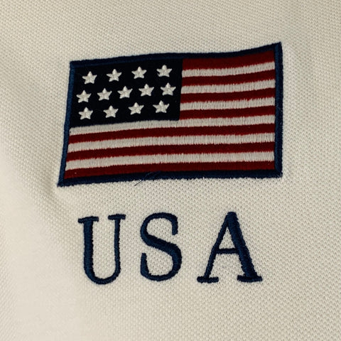 POLO by RALPH LAUREN Size L White Olympics Patch Cotton Half Placket Polo