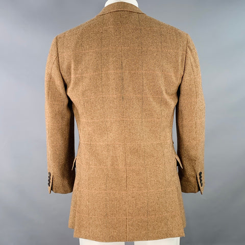 RALPH LAUREN Size 38 Regular Tan Brown Houndstooth Cashmere Peak Lapel Double Breasted Sport Coat
