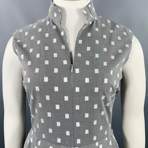 AKRIS Size 12 Black White Cotton Squares Sleeveless Dress