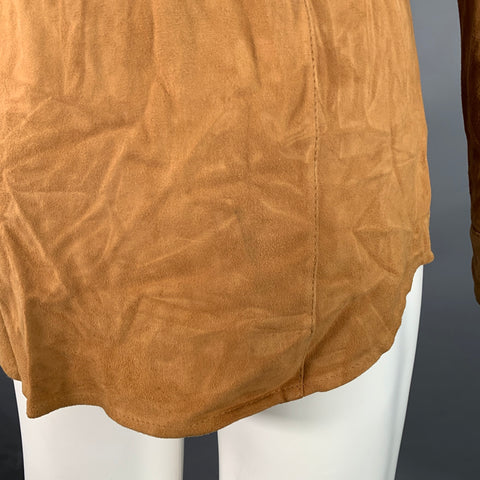 DOLCE & GABBANA Taille XS Chemise à Manches Longues Militaire en Daim Camel Deux Poches Épaulettes